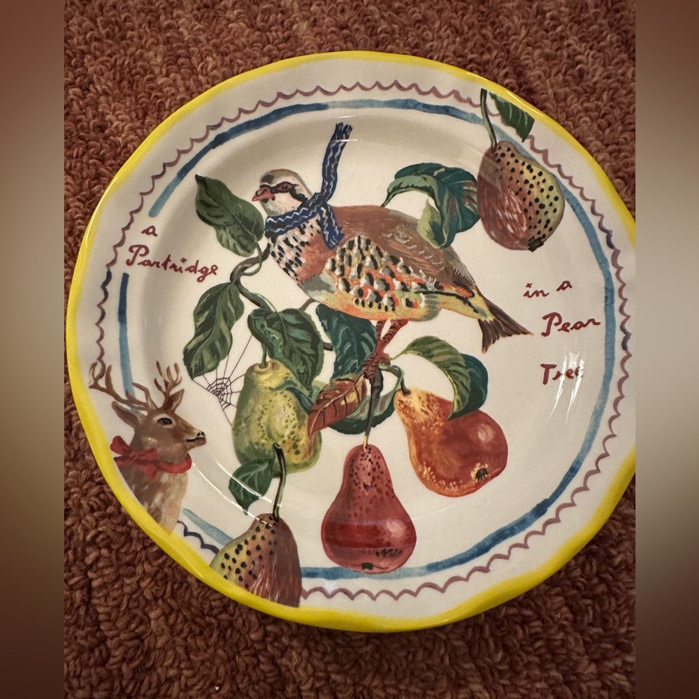 Anthro Nathalie Lete 12 Days Christmas Partridge Pear Tree Dessert Plate New